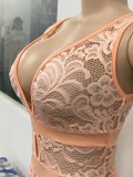 Sexy Transparent Lace Apricot Sleeveless Bodycon Rompers