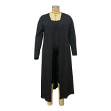 Plus Size Black Strapless Jumpsuit with Matching Long Cardigan Two Piece Set