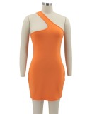 Orange One Shoulder Sleeveless Mini Bodycon Dress