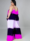 Plus Size Pink Color Block Strap Maxi Dress