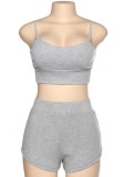 Grey Knit Crop Top and Matching Shorts Two Piece Loungewear