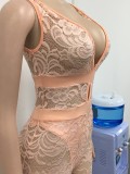 Sexy Transparent Lace Apricot Sleeveless Bodycon Rompers