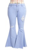 High Waisted Ripped Bell Bottom Plus Size Jeans