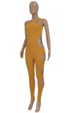 Sexy Hollow Out Orange Sleeveless Bodycon Jumpsuit