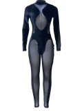 Black Sexy Mesh Panel See Through Bodycon Jumpsuit