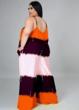 Plus Size Orange Color Block Strap Maxi Dress