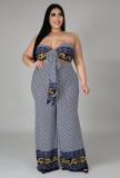 Plus Size Print Bra and Loose Pants with Long Cardigans 3 Piece Set