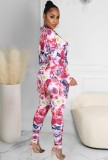 Floral Print Long Sleeve Blouse and Tight Pants Casual Two Pieces