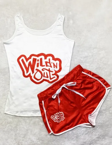 Sports Print  Vest and Matching Shorts 2PC Sweat Suit