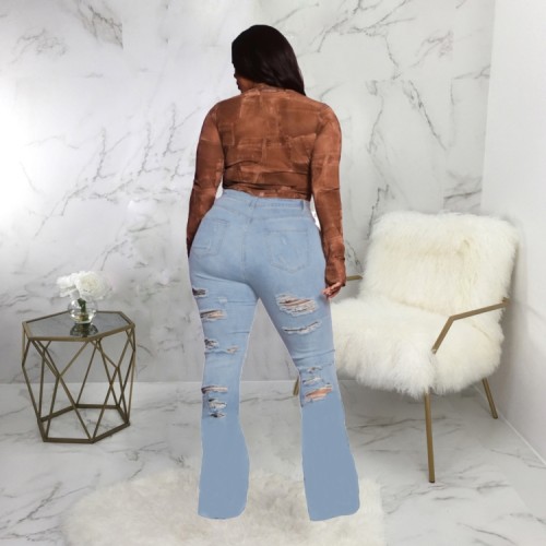 Light Blue High Waisted Ripped Jeans