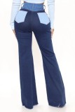 High Waisted Contrast Bell Bottom Jeans