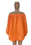 Orange Off Shoulder Puff Sleeve Loose Sexy Dress