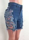 Street Style Ripped High Waisted Blue Denim Shorts