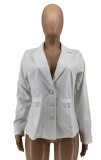 White Button Turn Down Collar Blazer with Pocket