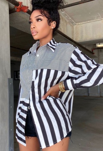 Mix Stripes Casual Long Sleeve Blouse