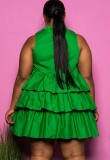 Plus Size Green Sleeveless Layered Casual Dress