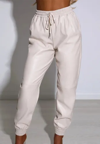 White Drawstrings Casual Pants