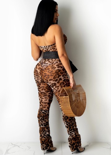Sexy Leopard Strapless Stack Jumpsuit(without Belt)