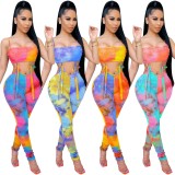 Tie Dye Sexy Cut Out Cami Ruched Bodycon Jumpsuit