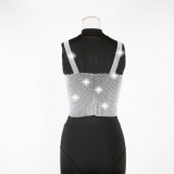 Black Rhinestone Wide Strap Crop Top