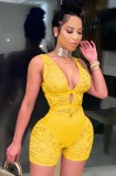 Sexy Transparent Lace Yellow Sleeveless Bodycon Rompers