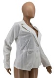 White Button Turn Down Collar Blazer with Pocket