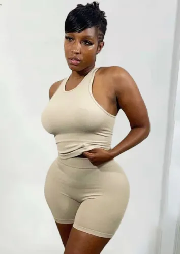 Casual Khaki Tank Top and Biker Shorts Two Piece  Set