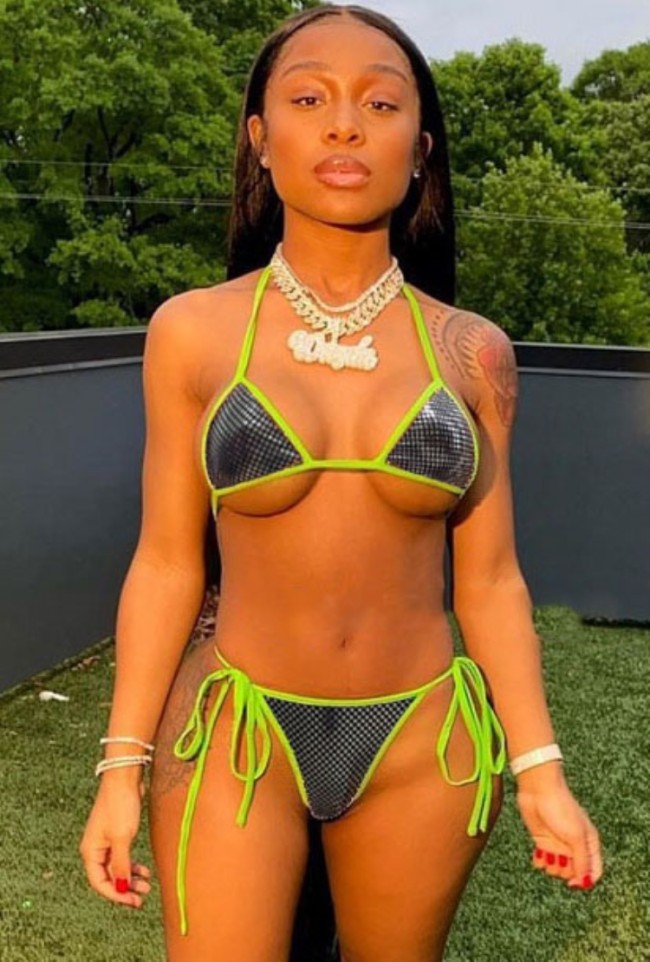 Contrast Green Tie Sides Halter Bra Bikini Set