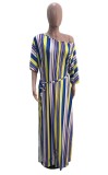 Multicolor Striped Casual Slit Long Maxi Dress