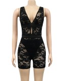 Sexy Transparent Lace Black Sleeveless Bodycon Rompers