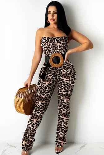 Sexy Leopard Strapless Stack Jumpsuit(without Belt)