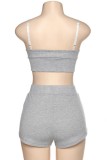Grey Knit Crop Top and Matching Shorts Two Piece Loungewear