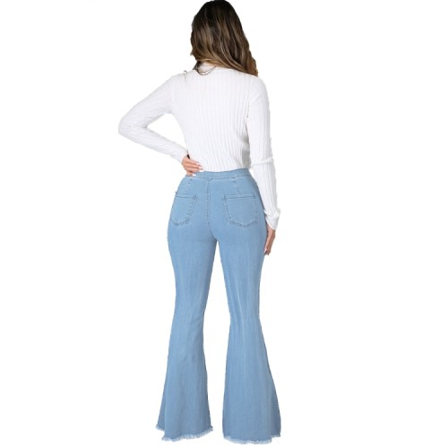 Light Blue High Waisted Ripped Bell Bottom Jeans