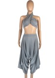 Party Grey Crop Top and Hippie Pants Two Piece Set