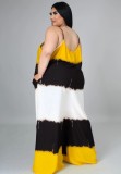 Plus Size Yellow Color Block Strap Maxi Dress