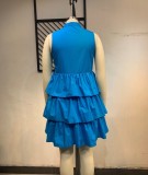 Plus Size Blue Sleeveless Layered Casual Dress