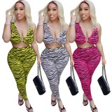 Zebra Hot Pink Sexy Crop Top and Pants 2pcs Set