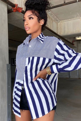 Mix Stripes Casual Long Sleeve Blouse