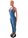 Light Blue Suspender Tight Denim Jumpsuit