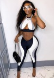 Color Block Halter Crop Top and Pants Tight Two Pieces