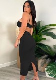 Black Cut Out Sexy Ribbed Strap Dress