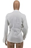 White Button Turn Down Collar Blazer with Pocket