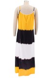 Plus Size Yellow Color Block Strap Maxi Dress