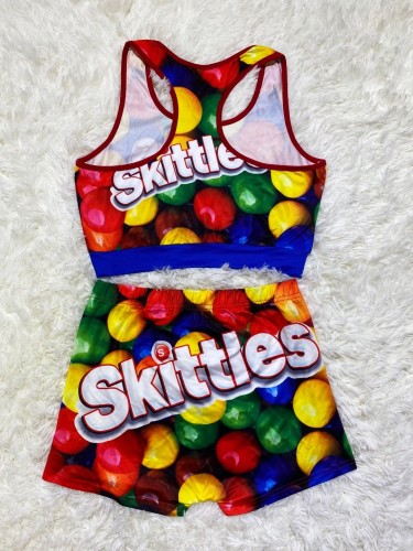 Snack Print Sports Tank Top and Shorts Two Piece Set