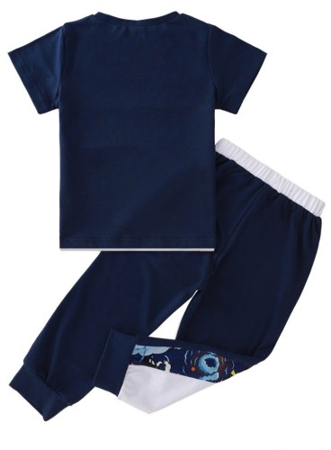 Kids Boy Print Color Contrast Shirt and Pants 2pc Set