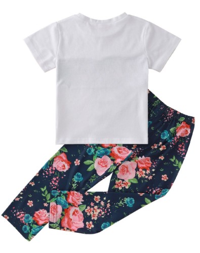 Kids Girl Flowers Print Shirt and Pants 2pc Set