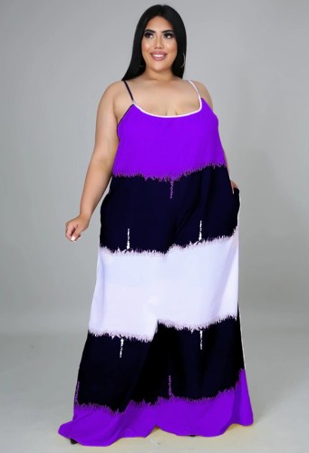 Plus Size Purple Color Block Strap Maxi Dress