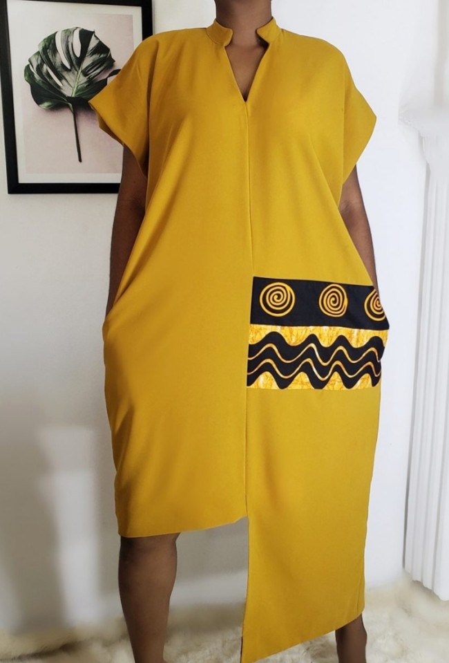 Casual Yellow Irregular Print Dress