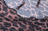 Sexy Backless Leopard Long Sleeve Mesh Dress