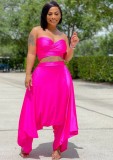 Party Pink Crop Top and Hippie Pants Two Piece Set